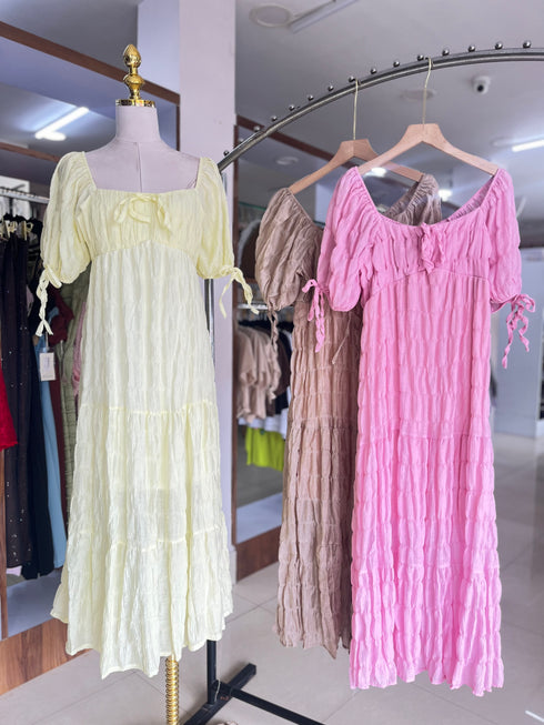 Summer Casual Loose Puff Sleeves Square Neck Dresses